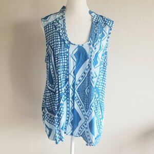 Plenty by Tracy Reese Top Blue Lightweight Soft Pleated Hi Low Geometric Size M